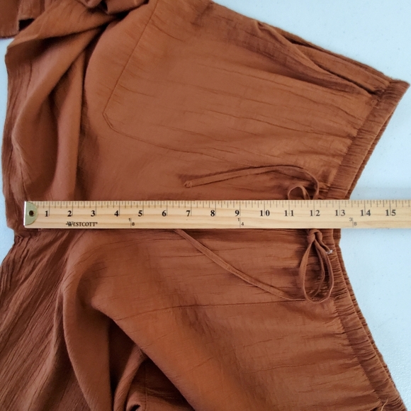 Zara Wide Leg Hi-Rise Pants Size L Gauzy Elastic Waist Pull-on with Pockets Long - Picture 8 of 14